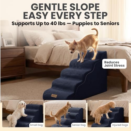 Dog Stairs for High Beds (Dark Blue / Stairs 24.5"H)