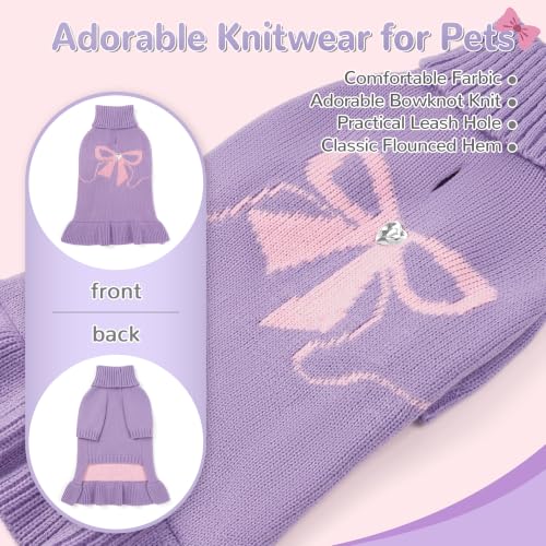 Bowknot Dog Sweater Dress for Small Dogs Girl (Small (5-8lbs) / Purple)