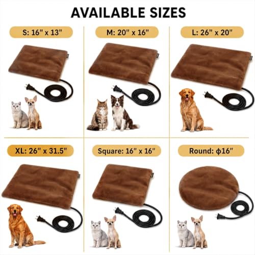 Pet Heating Pad for Cats Dogs Indoor & Sheltered Outdoor Waterproof Heated Cat Bed Heated Dog Bed Chew Resistant Cord Constant Temperature Electric Warming (Brown / Medium: 20" x 16" x 1.3")