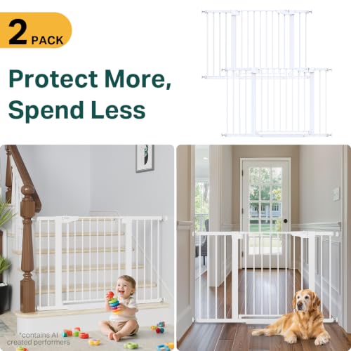 2-Pack 30-48 in Baby Gate for Stairs, Auto Close Dog Gate, White (White / 30-48"W x 30.5"H (2 Pack ))