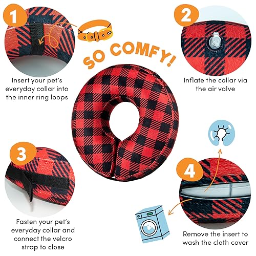 Inflatable Dog Cone Collar Alternative After Surgery Medium (Plaid / Medium [Neck:7"-11"])