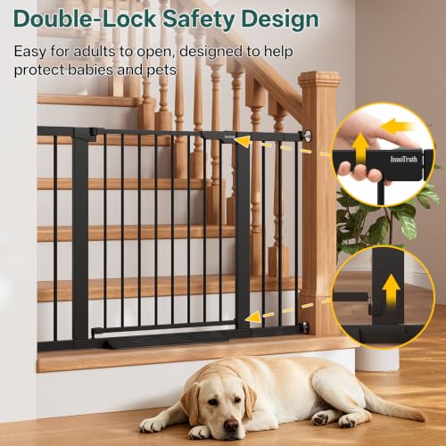29.6 44.6 in Wide Baby Gate for Stairs and Doorways (Black / 29.6-44.6"W x 28"H)