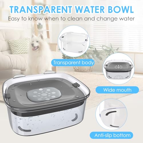 3L No Spill Dog Water Bowl with Slow Drinking Disk (Gray)