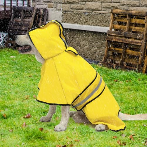 Dog Raincoat Hooded Slicker Poncho with Leash Hole (XX-Large / Yellow)
