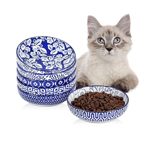 5.6 Inch Ceramic Cat Bowls (5.6 Inch, Set of 6 / Vintage Blue)