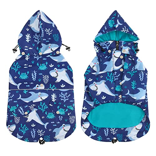 Premium 2 Layer Zip Dog Raincoat Poncho w (Large / Sharks)