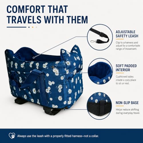 Center Console Dog Car Seat Safe Travel for Small Dogs Under 15 lbs (Nauy Blue)