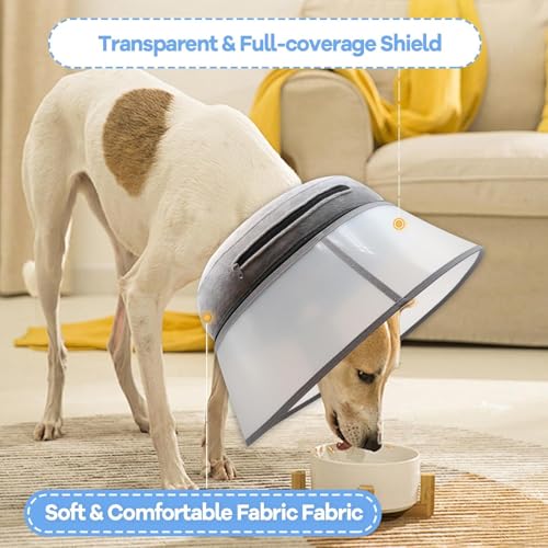 Upgraded Inflatable Dog Cone Collar with Transparent Anti (L (Neck: 15-18") / Grey)