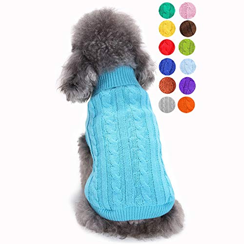 Dog Sweater Soft Warm Turtleneck Knitted Clothes for Small Medium Large Pet (Blue / Small)