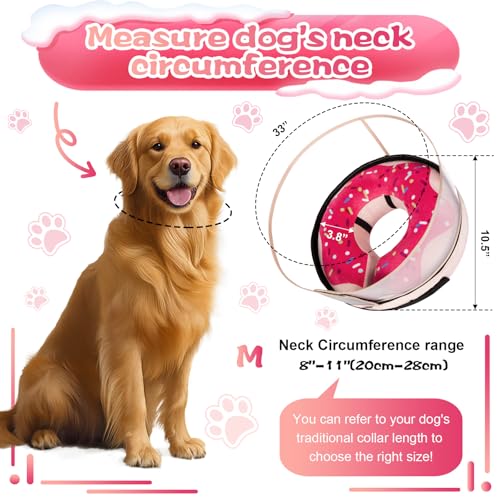 Inflatable Dog Cone Collar with Detachable Enhanced Anti (Pink / M（neck 8"-11"）)