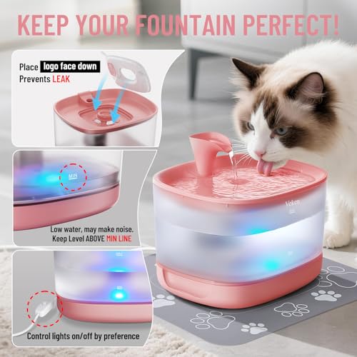 85oz 2.5L Cat Water Fountain with Detachable Tank for Cat (Red)