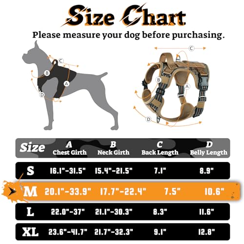 Tactical Dog Harness Medium Sized (M(chest:20.1"-33.9",neck:17.7"-22.3",back:7.5") / Desert Camo)