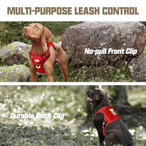 Tactical Dog Harness Medium Sized Dog No Pull Adjustable Dog Vest (Red / M(Neck:16-22",Chest:22-33"),35-50 lbs)