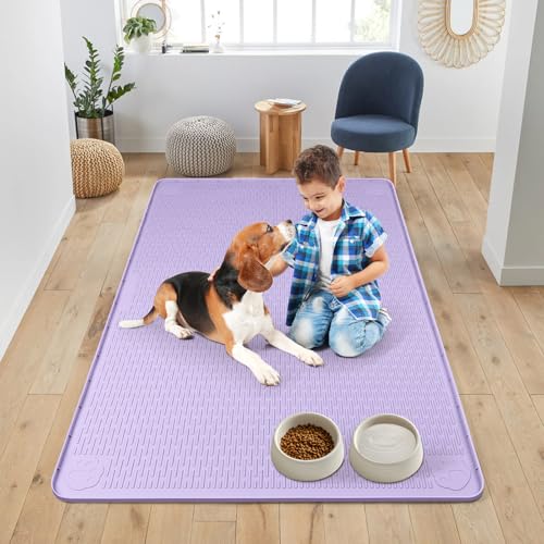 Dog Food Mat 50''x35'' Extra Large Dog Mat for Food and Water (50"L x 35"W / Purple)