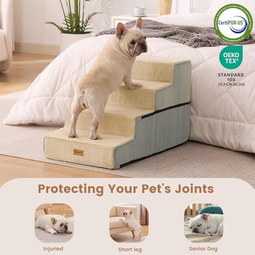 Dog Stairs for Small Dogs 18.5" H (Beige / 18"x29.5"x18.5"Extra Wide)