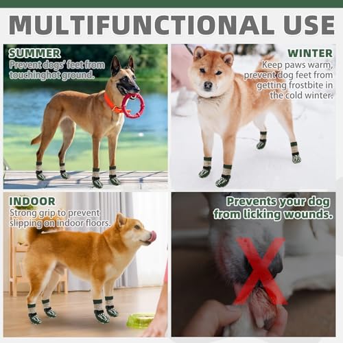 Dog Socks Shoes for Hot Pavement (Khaki+green / Medium(4 Pack))