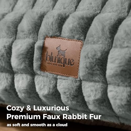 Cat Couch Bed with Fluffy Faux Rabbit Fur for Indoor Cats (Grey / Medium: 30"L x 20"W x 10"Th)