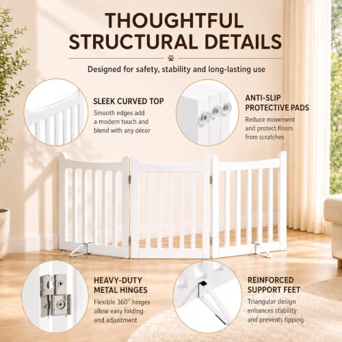 Freestanding Wooden Dog Gate (White / 60″ W × 24″ H)