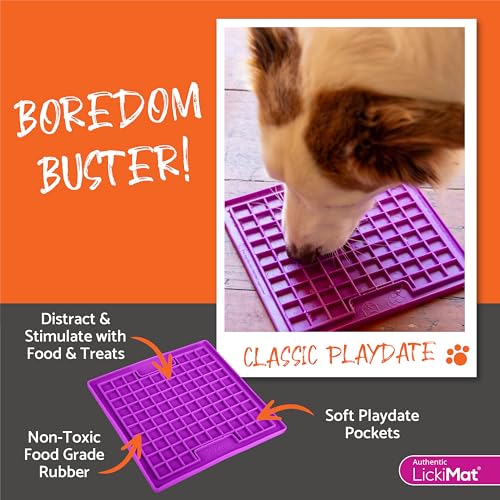 Classic Playdate Slow Feeder for Dogs Lick Mat Boredom Anxiety Reducer Perfect for Food Treats Yogurt Liquid Food Peanut Butter Fun Alternative to a Slow Feed Dog Bowl (Pink)