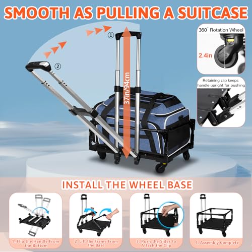 Top & Side Expandable Small Pet Carrier with Wheels Airline Approved (Blue with Wheels / 18.0"L x 13.0"W x 9.5"H)