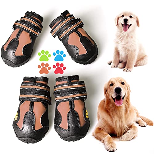 Dog Boots for Dogs Non (Size 6: （2.9''x2.5'')(L*W) for 52-70 lbs / Brown)