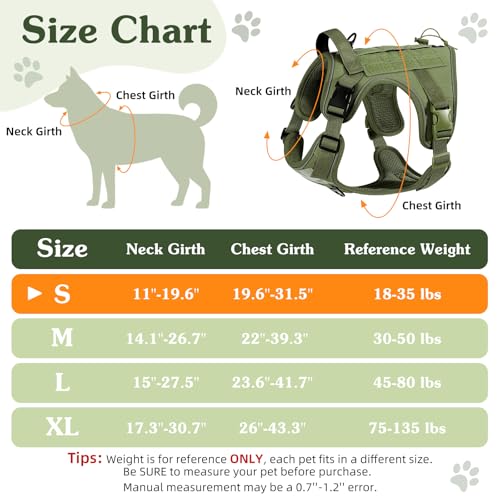 Heavy Duty Tactical Dog Harness for Small Dogs (Army Green / S (Chest: 19.6-31.5", Neck: 11-19.6"))