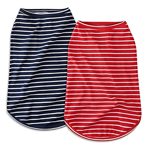 Dog Shirt Soft Cotton Tank Top Lightweight Stretchy Red & Blue 5XL (Red + Blue / 5XL-(50~77lb) | Chest(~35"))