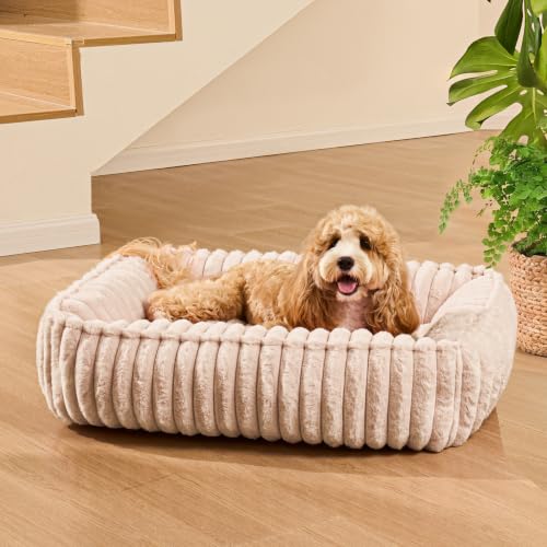 Orthopedic Large Dog Bed Calming Pet Sofa Bed 36''x28'' Khaki (Khaki / 36"L x 28"W x 7"Th)