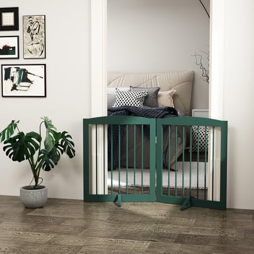 Freestanding Pet Gate for Dogs (24" Height-2 Panel / Green)