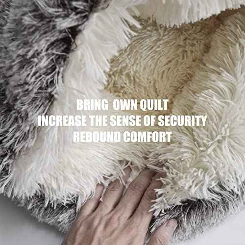 Round Plush Fluffy Hooded Cat Bed Cave (26.0"L x 26.0"W x 6.5"Th / khaki)