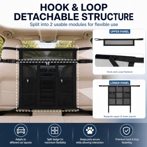 Car Dog Barrier with Hook and Loop Fastener Dual Zipper for Car SUV