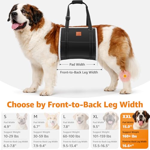 Dog Sling for Extra Large Dogs Hind Leg Support Weak Rear Leg Aid (Black / XX-Large)