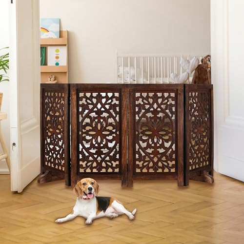 Freestanding Wood Pet Gate (Burnt / 56"x28" Lily 4 Panels)