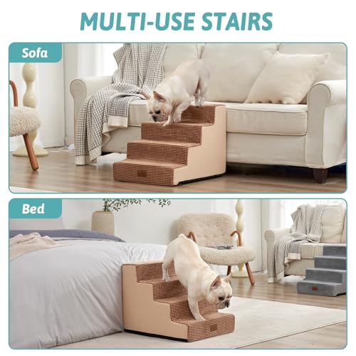 Dog Stairs for Small Dogs (Light Brown / 17.7x23.6x17.7 inch)