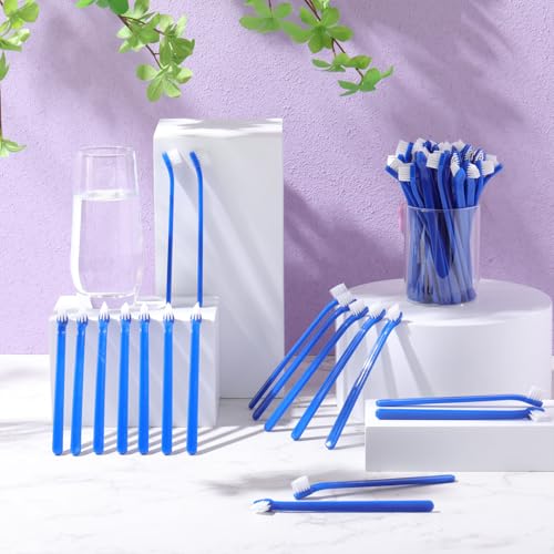 100 Pcs Small Dog Toothbrush Bulk Pack Long Handle Pet Toothbrushes with Soft Bristles (Blue)