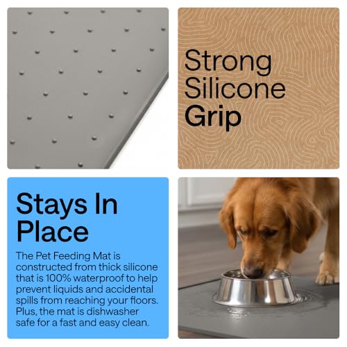 Dog Food Mat 100% Waterproof Silicone (Gray / 23"l X 15"w)
