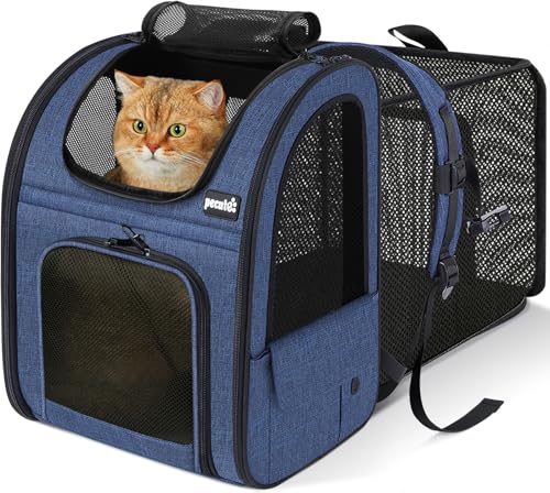Cat Carrier Backpack Expandable (Blue / 12.6"L x 10.2"W x 16.5"H)