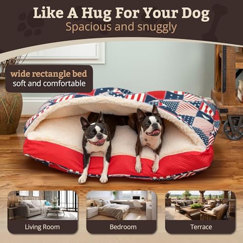 Rectangle Cozy Cave Dog Bed (Starpatch Red Diamond / Large)