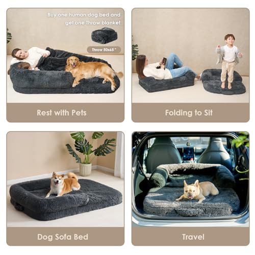 Foldable XXL Dog Bed for Large Sized Dog (54x38x7.5(Folded 38x27) / Dark Grey)
