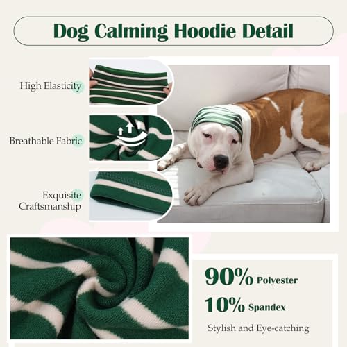 Calming Hoodie Dog Grooming Ear Cover Anxiety Relief (M(Head Girth: 11.8in-19.7in) / GreenStriped)