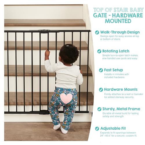 Safety 24" 40.5" Extra Wide Baby Gate for Top of Stairs & Dooways (Black / 24-40.5"W x 28.75"H)