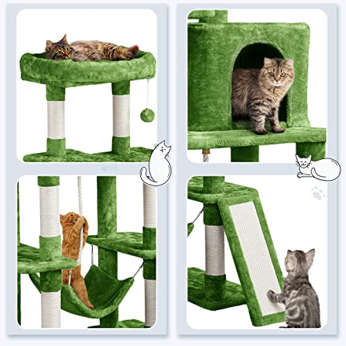 63in Sturdy Large Cat Tree for Indoor Heavy Cats (Green / 63in)