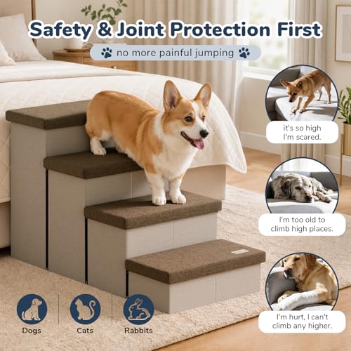 4 Step Wide Dog Stairs with Hidden Storage 23" H (Brown / 40"D x 17"W x 23"H)