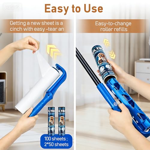 10" Large Lint Roller for Pet Hair Extra Sticky (Blue / 10 Inch)