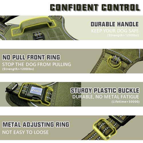 Tactical Dog Harness Medium Sized Dog No Pull Adjustable Dog Vest (Green - Deep Enrich / M(Neck:16-22",Chest:22-33"),35-50 lbs)