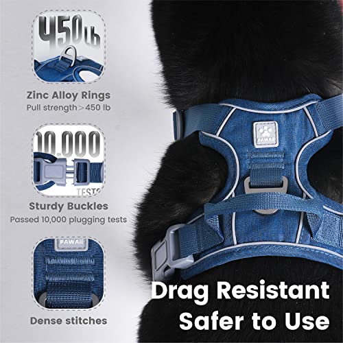No Pull Dog Harness with Pet ID Tag (L (Chest: 27"-32" ) / Deep Sea Blue)