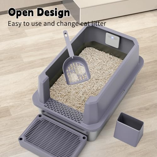 Stainless Steel Litter Box (Gray with Deodorizer, 2 Pack)