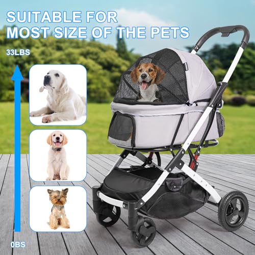 Pet Stroller for Medium Small Dog & Cat (Gray)