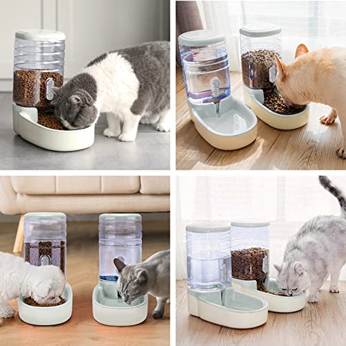Automatic Dog Cat Feeder and Water Dispenser Gravity Food Feeder and Waterer Set with Pet Food Bowl for Small Medium Dog Puppy Kitten (Grey)