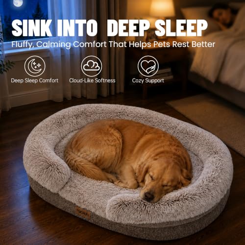 Fluffy Orthopedic Dog Beds Large Sized Dog (Sand / L-(40", UP to 70lbs))
